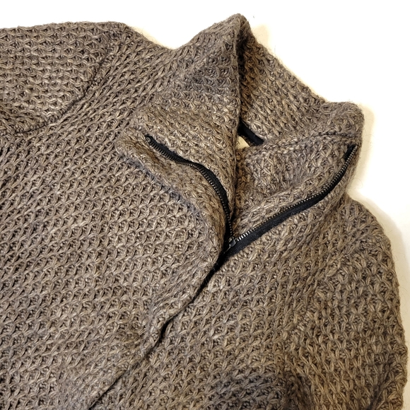 LOFT Brown Knit Moto Jacket Sweater Asymmetrical Zip Faux Leather Trim - Picture 3 of 5